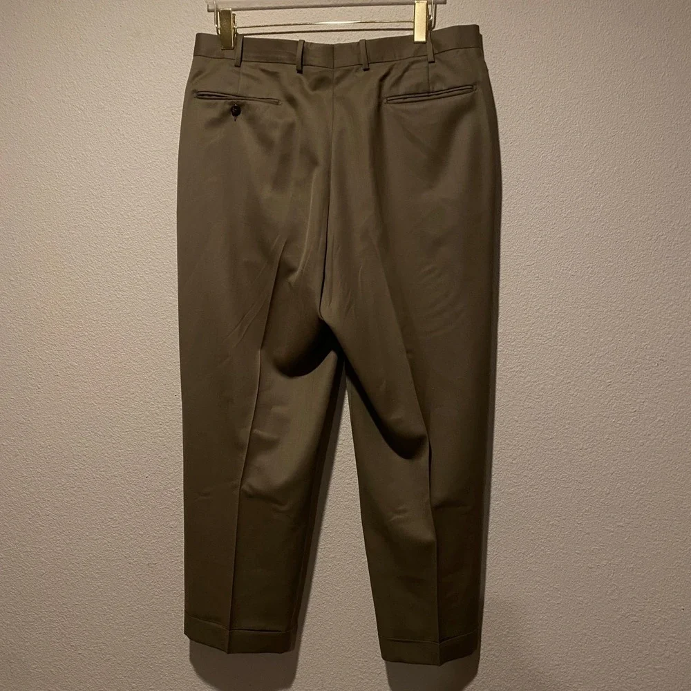 Mens Pleated‎ Dress Pants Olive Green Trousers Career Office